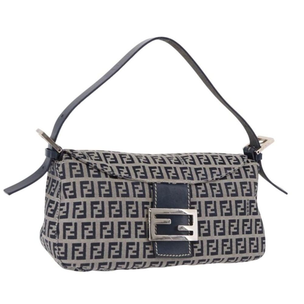 Fendi Baguette Zucchino Canvas Navy Canvas Handbag